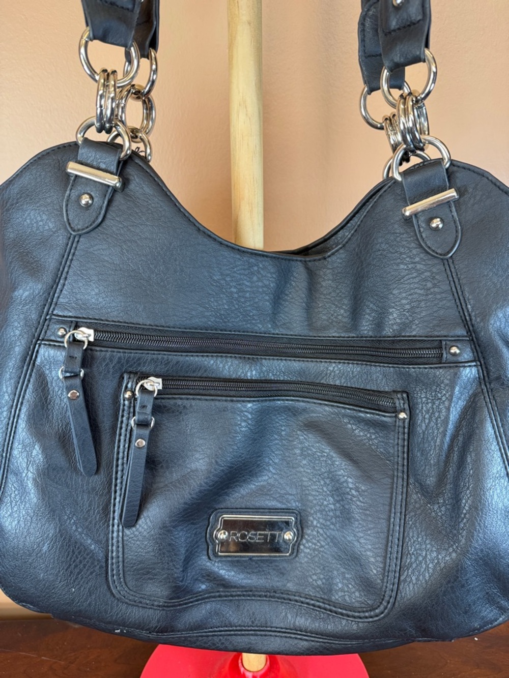 Rosetti‎ Black Faux Leather Chain-Detail Shoulder Bag